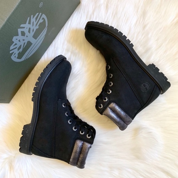 Timberland 6” Double Collar Black & Silver Boots - Picture 6 of 8